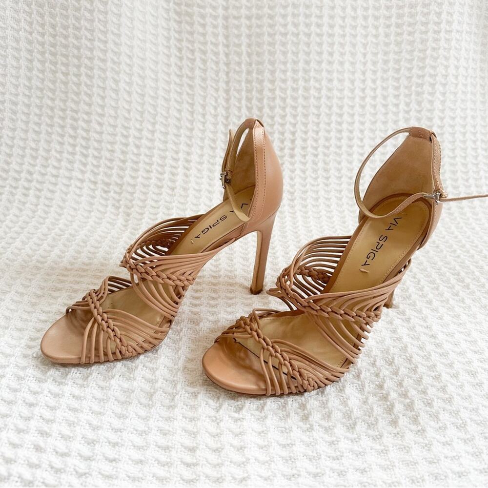 Via Spiga Women's Neutral Tan T-Strap Stiletto Heels Size 7